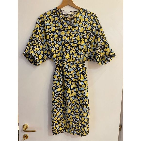Christian Wijnants Blue and Yellow Floral Belted Dress Size Small, MSRP $725 - Picture 2 of 16